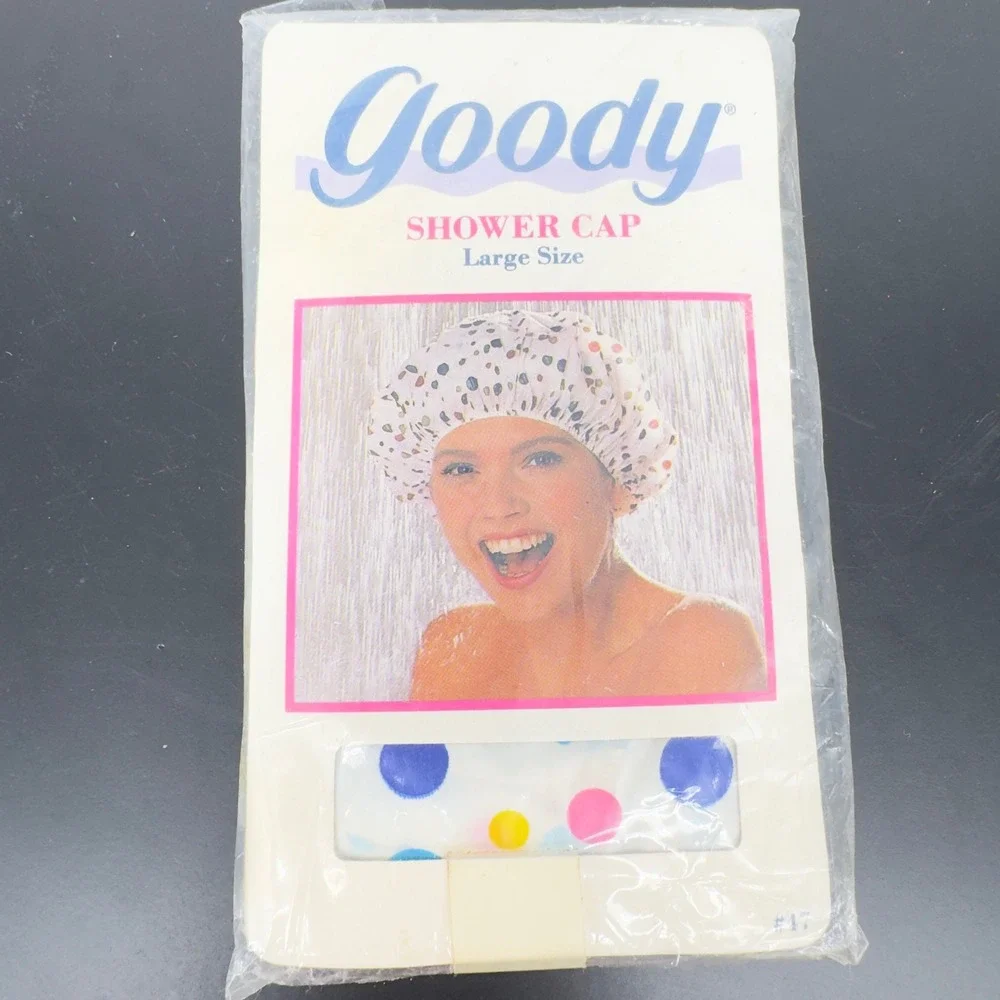 Vintage 1991 Goody Shower Cap Large Size Multi Color Polka Dot New in Package